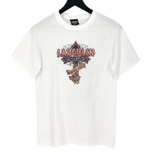 2009 LAUGHLIN RIVER RUN CROSS White Graphic T-Shirt Size S - Picture 2 of 16